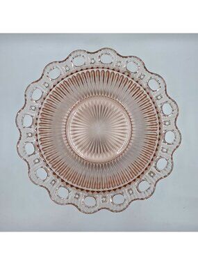 Anchor Hocking Lace Edge Pink Ribbed Round Bowl